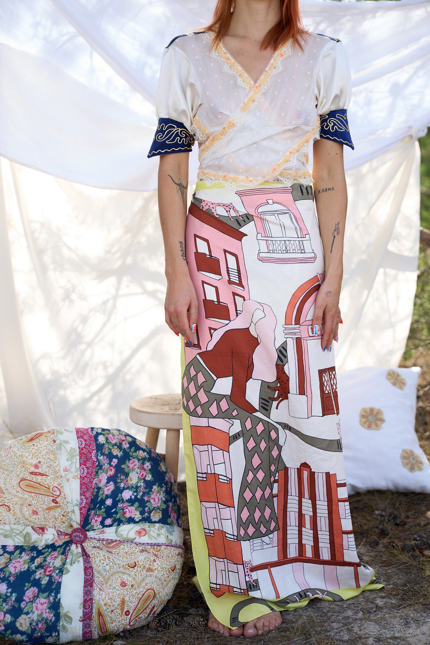 Wrap skirt with all-over print