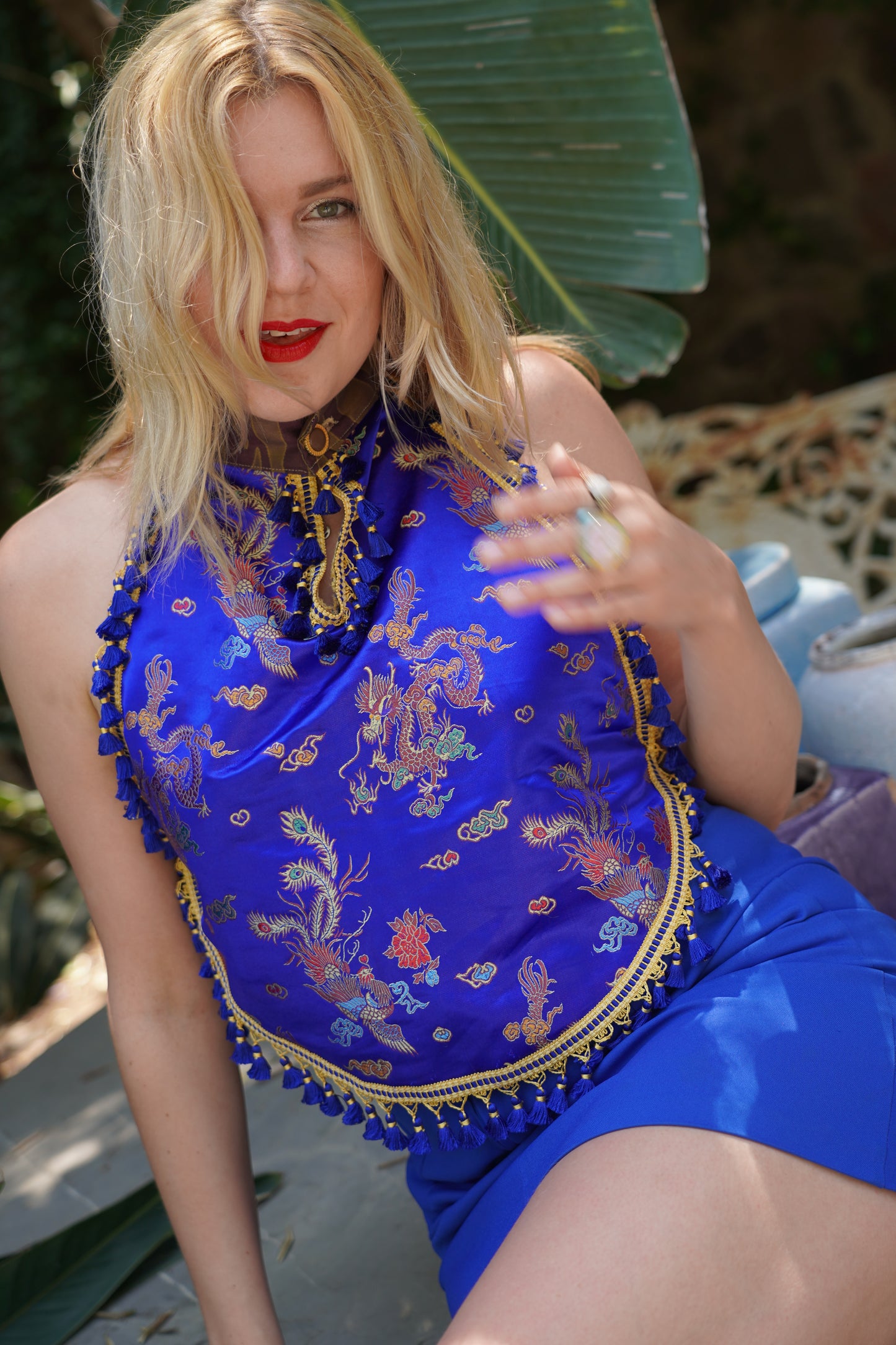 Top with dragon pattern and tassels