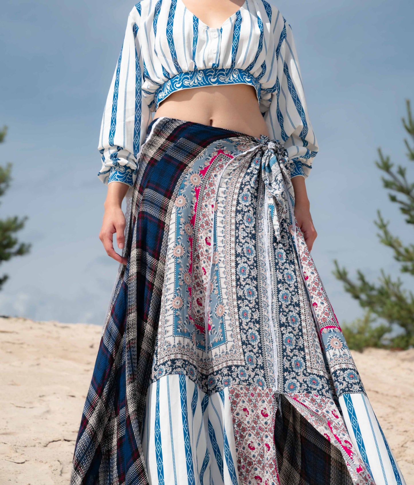 Long tie-front skirt