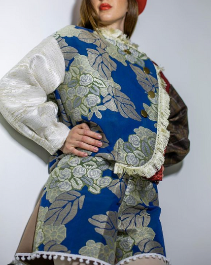 Unisex jacquard patchwork jacket with floral embroidery pattern