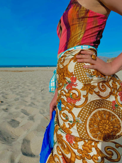 Silk wrap skirt with floral ornaments