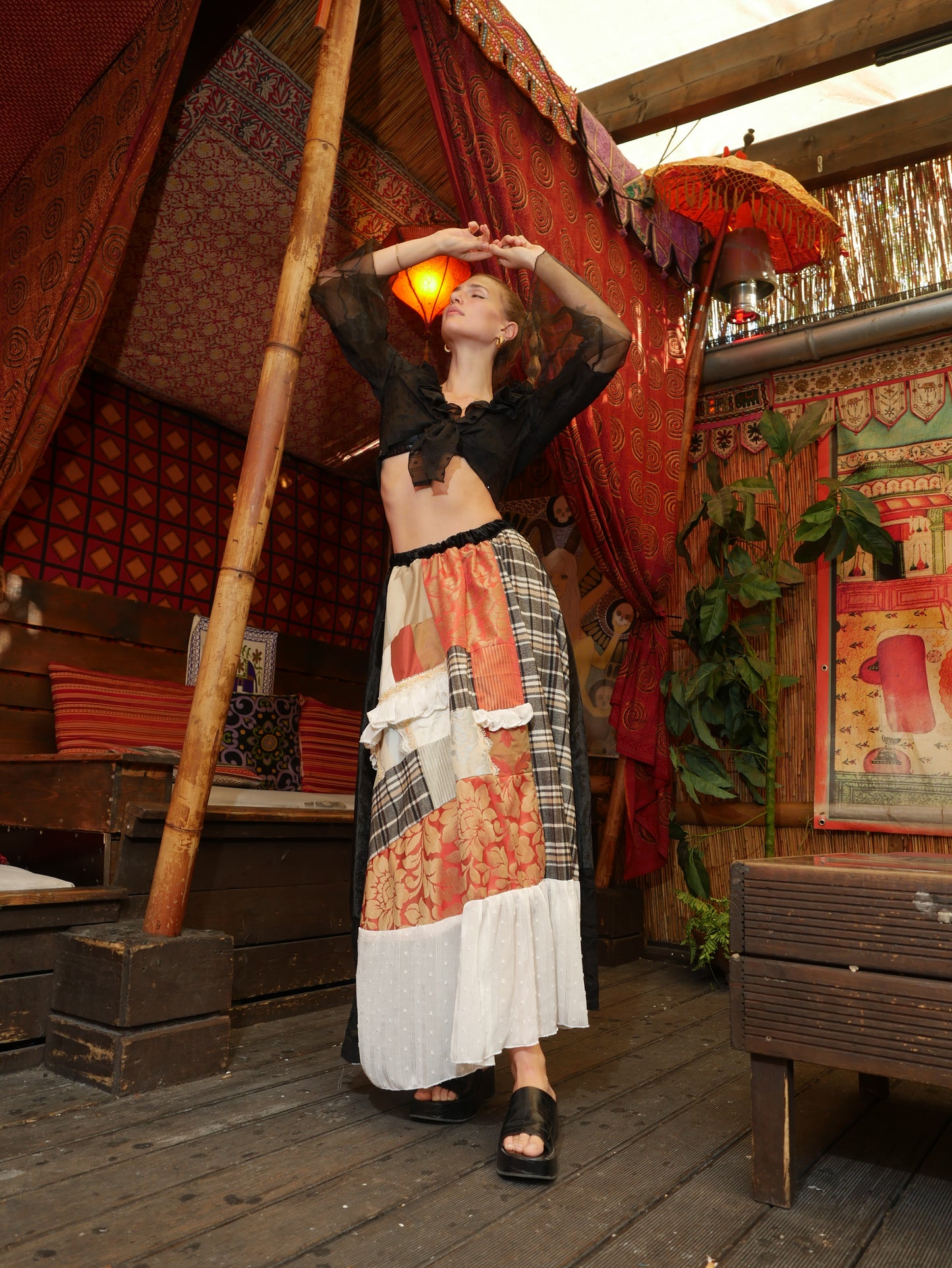 Long skirt with patchwork and ruffles