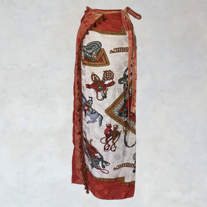 Silk wrap skirt with motifs