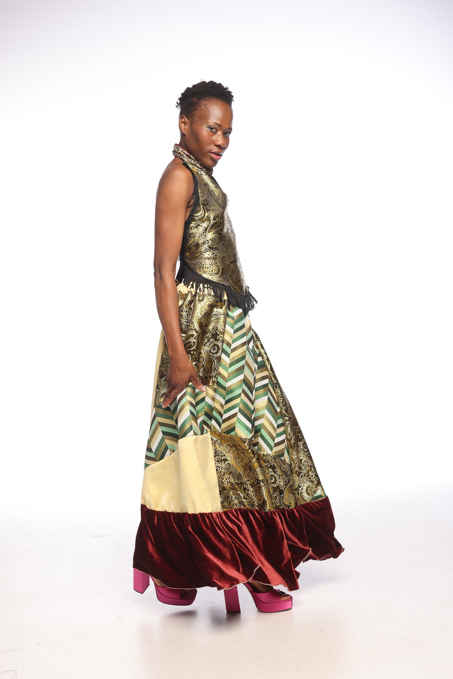 Gonna lunga patchwork con mix di fantasie